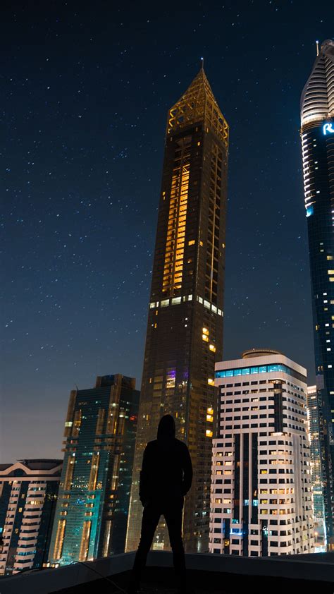 Download Wallpaper 1350x2400 Silhouette Skyscrapers Night City Night