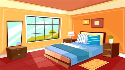 Cartoon Bedroom Interior Background Template Cozy Modern House Room In