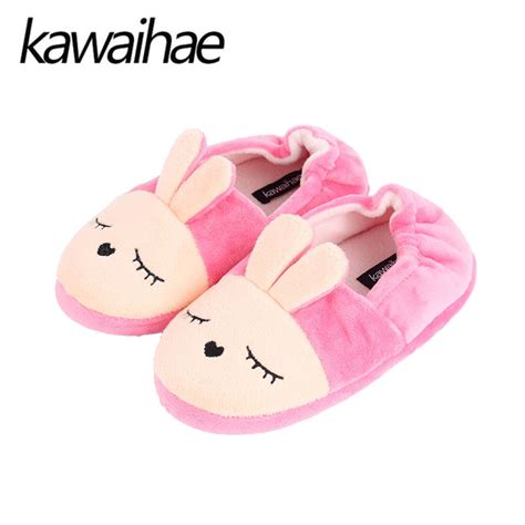 Autumn Winter Cute Pink Rabbit Kids Slippers Home Girls Shoes Indoor