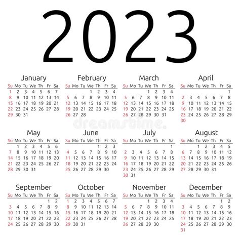 Vector Calendar 2023 Sunday Stock Vector Image 62409189