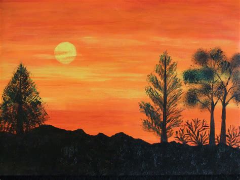 Sunset Beginner Simple Easy Landscape Painting Img Gimcrackery