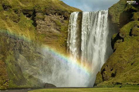 Great Rainbows Waterfall Rocks Beautiful Views Wallpapers 2048x1365