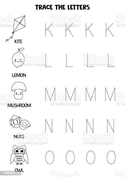 Learning Alphabet Tracing Letters Black And White Worksheet Stock