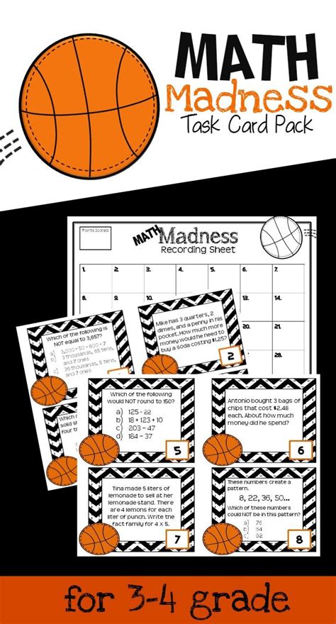 Basketball Math Task Cards For Test Prep In Grades 3 4 28 Total Task