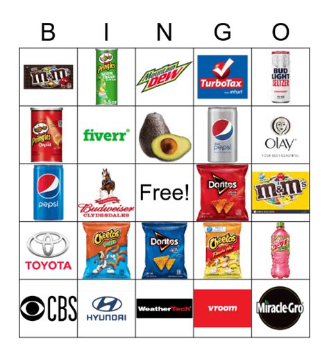 Super Bowl 2021 Commercial Bingo Card