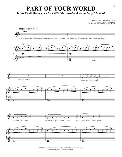 Part Of Your World Sheet Music By Alan Menken Piano And Vocal 161340
