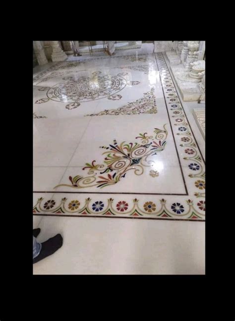 White Polished Designer Marble Inlay Flooring Thickness 15 20 Mm At