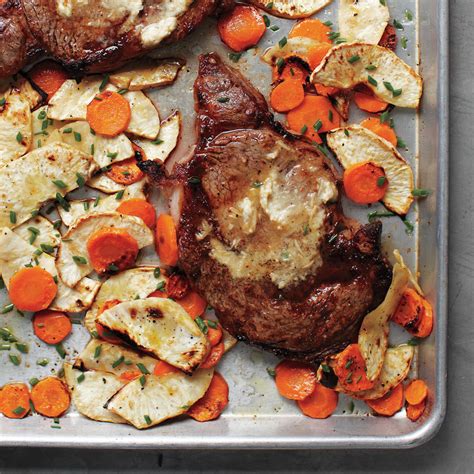 Looking for the martha stewart easter dinner menu ? Rib Eye with Horseradish Butter and Root Vegetables Recipe ...
