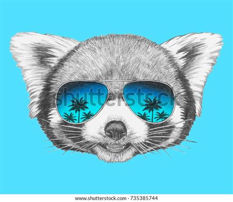 Portrait Red Panda Mirrored Sunglasses Handdrawn Stock Illustration