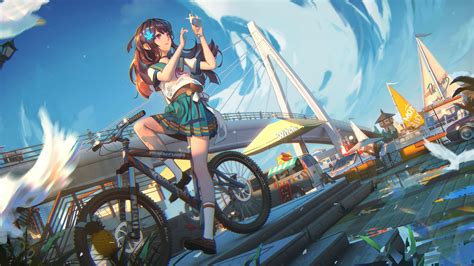 Anime Chica Estudiante En Bicicleta Fondo De Pantalla 4k Ultra Hd Id3722