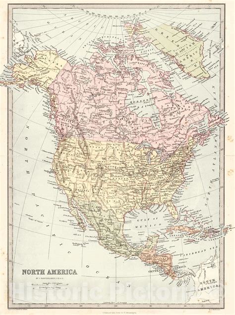 Historic Map 1880 North America Vintage Wall Art Historic Pictoric