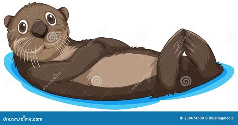 Cute Otter Floating In Cartoon Style Stock Vector Illustration Of