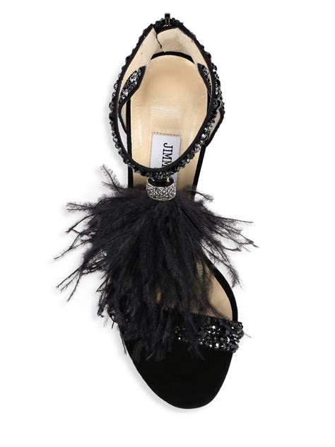 jimmy choo suede viola crystal and ostrich feather stilettos in black lyst