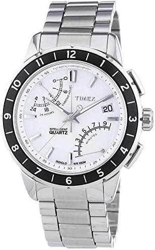 Timex Intelligent Quartz Men S Luxuary Flyback Chronograph Watch With White Dial Chronograph