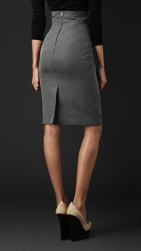 Burberry Cotton Silk Pencil Skirt In Mid Grey Melange Gray Lyst