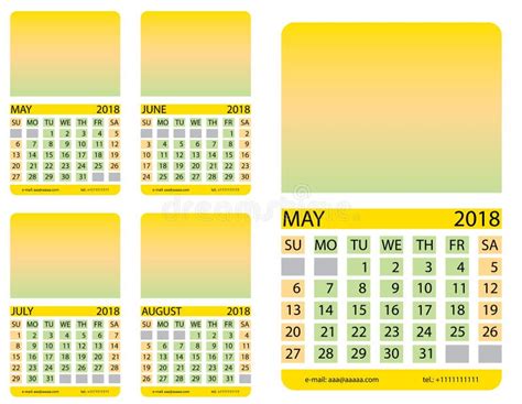 Calendario Mayo Junio Julio Y Agosto Ilustración Del Vector