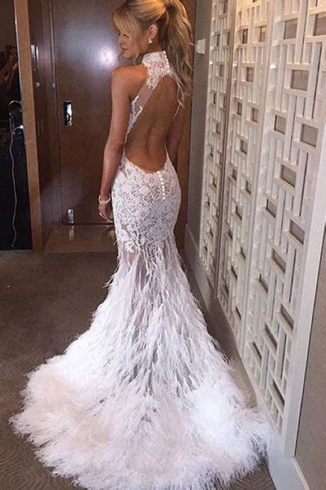 Long Halter Neck Feather Mermaid Appliques Prom Dress With Court Train