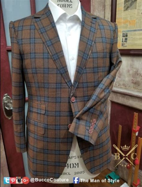 Brown Blue Windowpane Sport Jacket Bucco Couture Custom Clothing Of