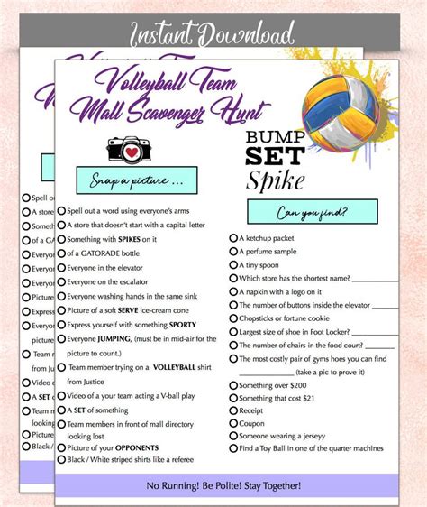 Sports Team Mall Scavenger Hunt Activity Instant Download Or Etsy Mall Scavenger Hunt Team