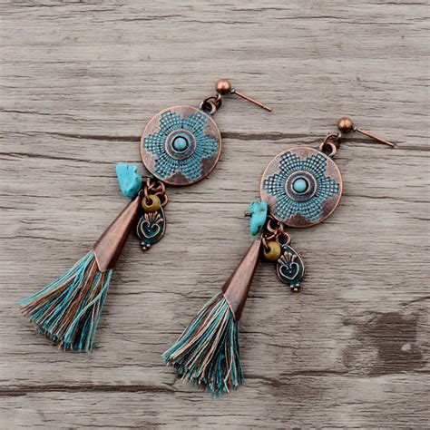 buy tophanqi bohemian long fringed tassel earrings for women girls green ethnic