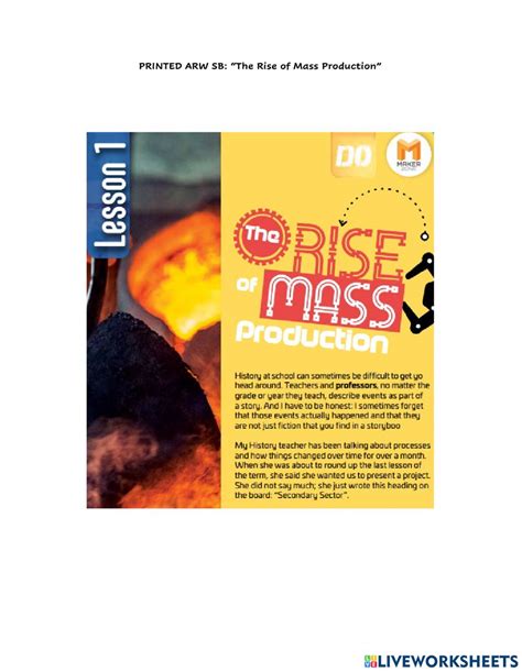 Arw The Rise Of Mass Production Worksheet