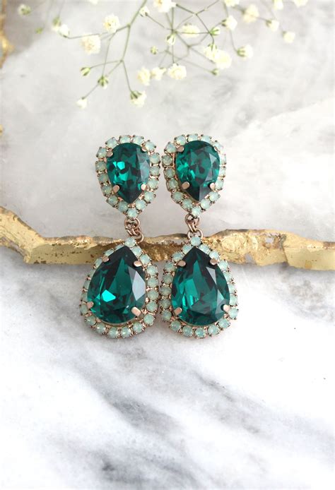 Emerald Earrings Emerald Green Earrings Emerald Chandelier Earrings