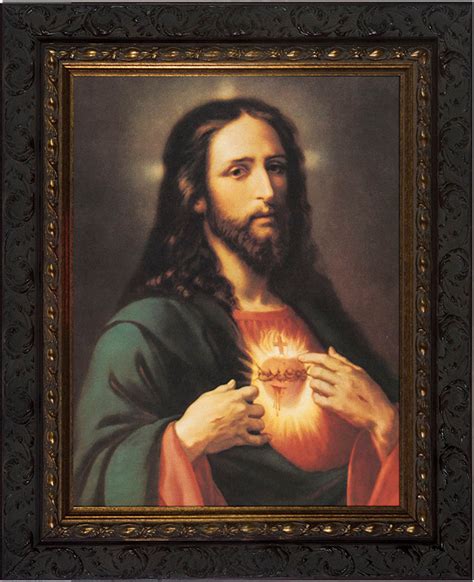 Sacred Heart Of Jesus Canvas Dark Ornate Framed Art