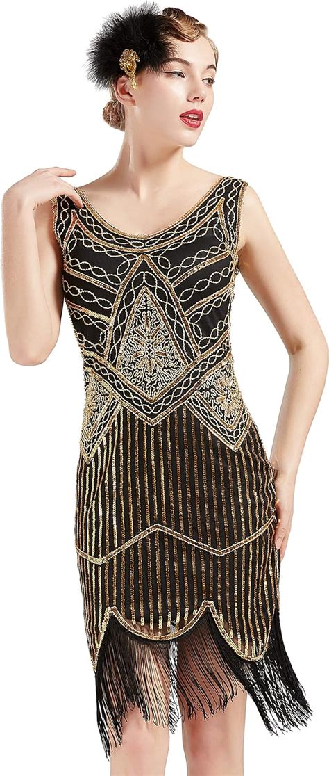 Babeyond 1920s Art Deco Fringed Flapper Dress Embellished Sequined