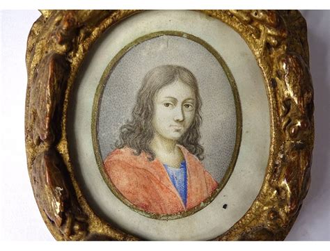 Miniature Oval Portrait Young Man Gilded Carved Wooden Frame Knot