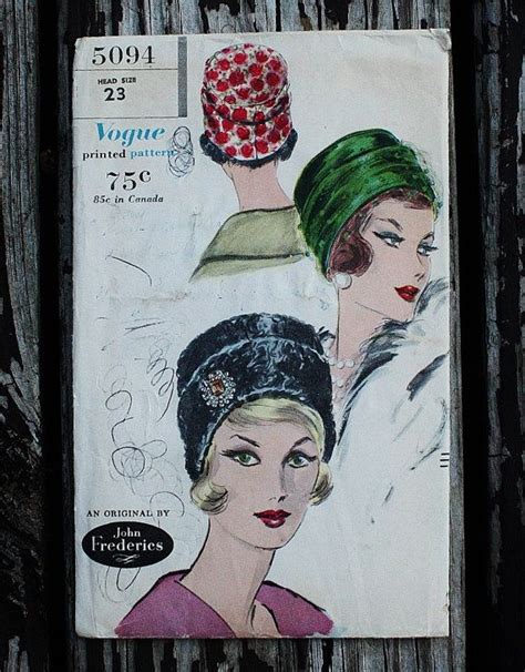 reserved vogue 5094 1960s 60s turban hat vintage sewing pattern head size 23 hats vintage