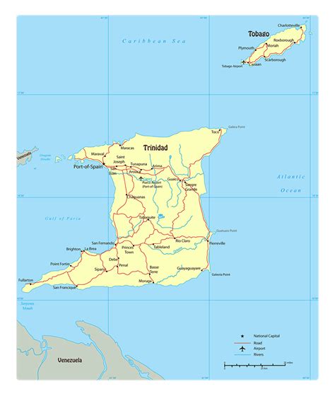 Большая политическая карта Тринидада и Тобаго с дорогами городами и