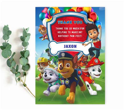 Paw Patrol Thank You Card Editable Customize Online