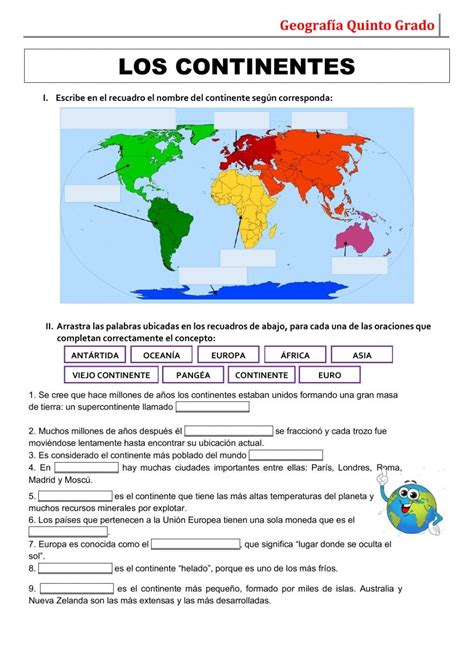 Actividad Interactiva De Los Continentes Para Quinto De Primaria