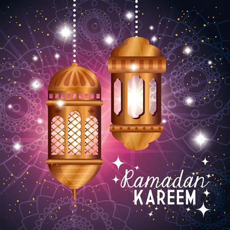 Premium Vector Ramadan Kareem Background With Hanging Lanterns