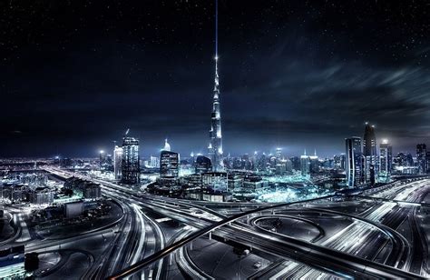 Cityscape Wallpaper Skyscraper Dubai United Arab Emirates Night