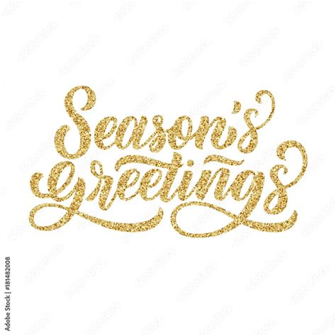 Seasons Greetings Brush Hand Lettering With Golden Glitter Texture