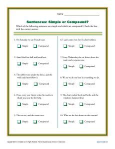 simple  compound sentence worksheet grade  vegan divas nyc