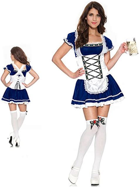 Jj Gogo Sexy Oktoberfest Costume Blue Bavarian Beer Girl Costume Gothic Maid Dress