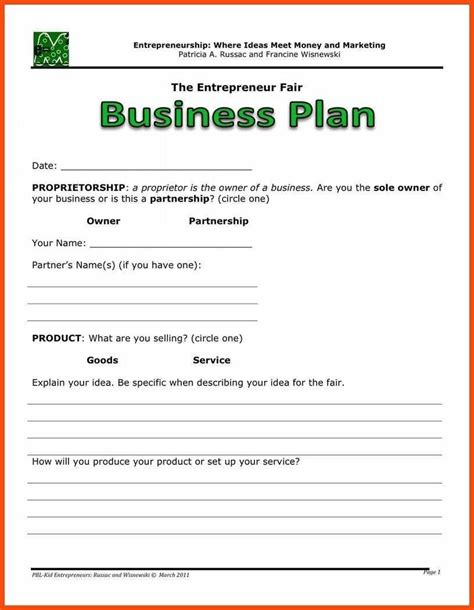 Easy Business Plan Template ~ Addictionary