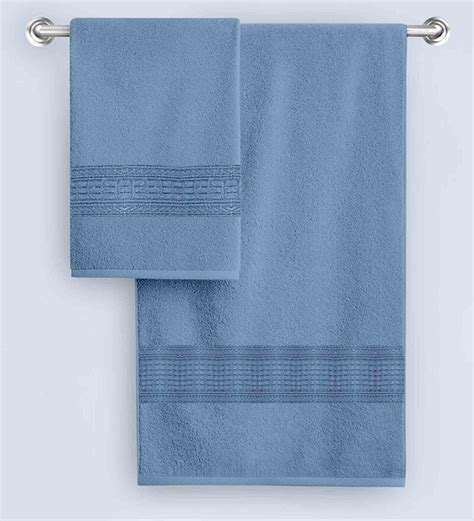 Buy Blue Solid 550 Gsm Cotton Bath Towel Set Of 2 By Livpure Online