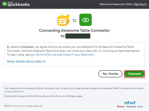 Log In With The Quickbooks Connector Awesome Table Connectors Documentation