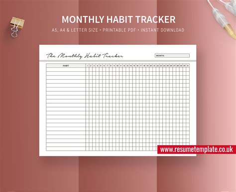 Habit Tracker, Printable Monthly Habit Tracker, Habit 