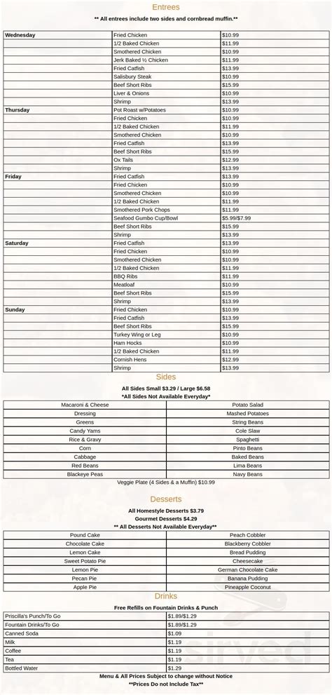 People found this by searching for: Priscilla's Ultimate Soul Food menu in Hazel Crest, Illinois