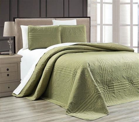 Full Queen Cal King Solid Sage Green 3 Pc Quilt Set Coverlet Bedspread