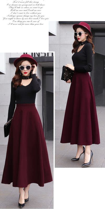 Women Vintage Maxi Skirt Woolen Plaid Long Retro Skirt Red Balma Home