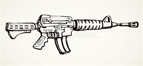 Submachine Gun Vector Drawing Object Stock Vector Illustration Of