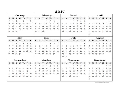 2017 Yearly Calendar Printable Pdf