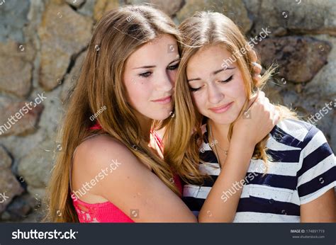 Teenage Girl Comforting Crying Friend Warm Stock Photo 174891719