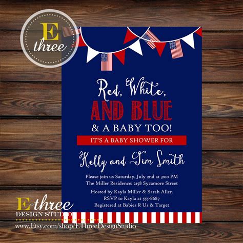 4th Of July Baby Shower Invitation Red White And Blue Baby