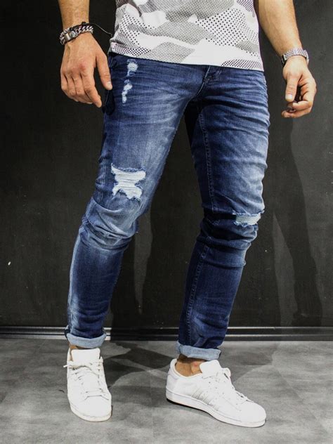 Men Slim Fit Simply Ripped Jeans Blue